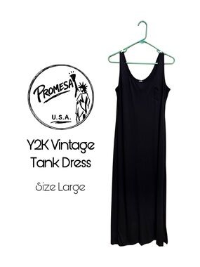 🖤 Y2K Promesa Vintage Black Tank Maxi Dress Large Whimsigoth Minimalist